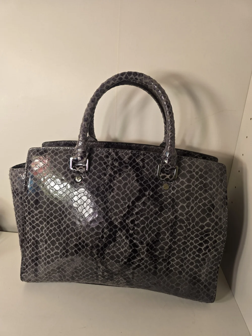 Michael Kors Gray Snake-Print Satchel
